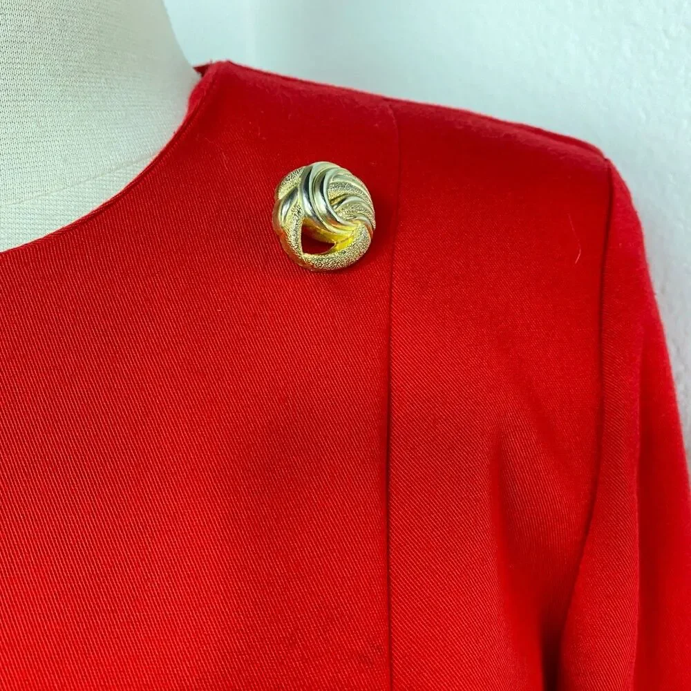 Vtg 80 Danny & Nicole Red Shift Dress 6 petite Gold Buttons Long Sleeves Modest
